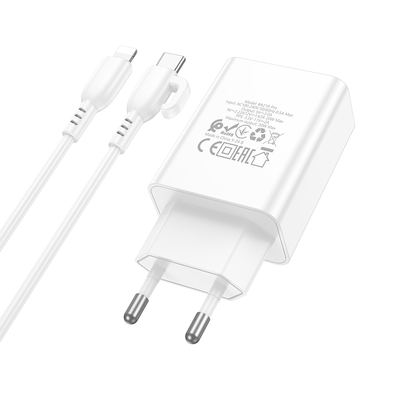 Сетевое зарядное устройство BOROFONE BA21A Prob Long journey 1xUSB-C с Кабелем Type-C - Lightning, 20W, белый фото