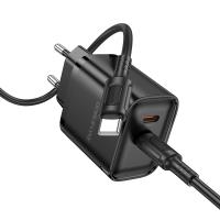 Сетевое зарядное устройство BOROFONE BA85A Flare star 2xUSB-C с Кабелем Type-C - Type-C, 35W, черный фото