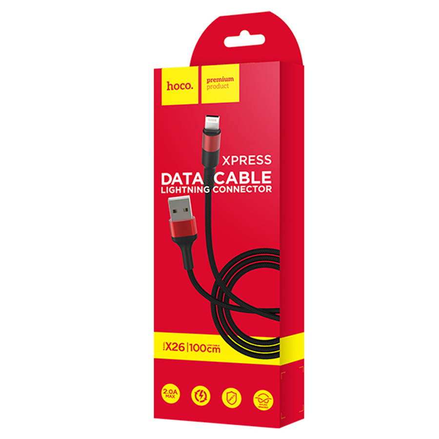 Кабель USB HOCO X26 Xpress USB - Lightning, 2А, 1 м, черный+красный фото