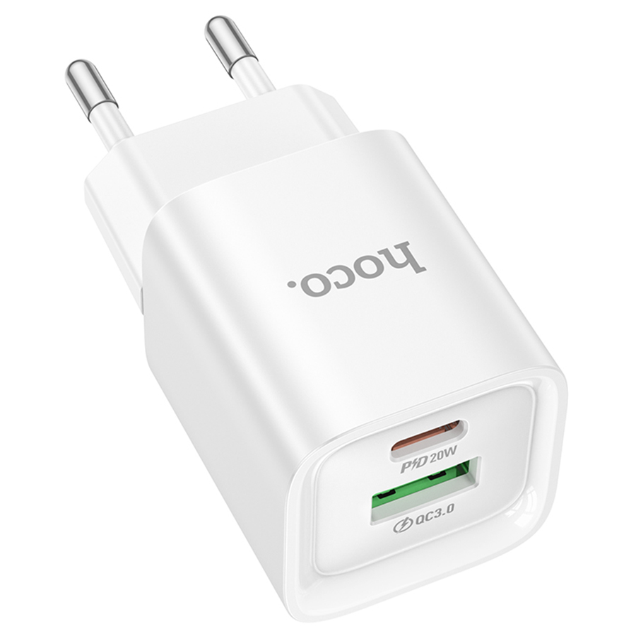 Сетевое зарядное устройство HOCO C147A Charm 1xUSB + 1xUSB-C, 3A, 20W, белый фото