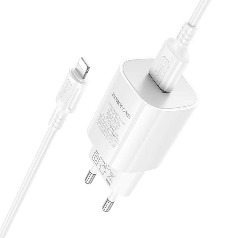 Сетевое зарядное устройство BOROFONE BA101A Pudding 1xUSB с Кабелем USB - Lightning, 2.1A, белый фото