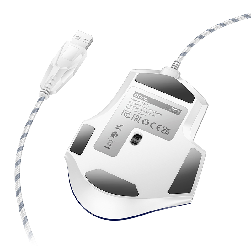 Мышь проводная HOCO GM31 Overlord, USB, белый+синий