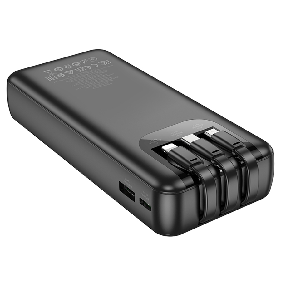 Портативный аккумулятор HOCO J114A Charger, встроенный кабель Lightning + Type-C + MircoUSB, 20000 мА⋅ч, черный фото