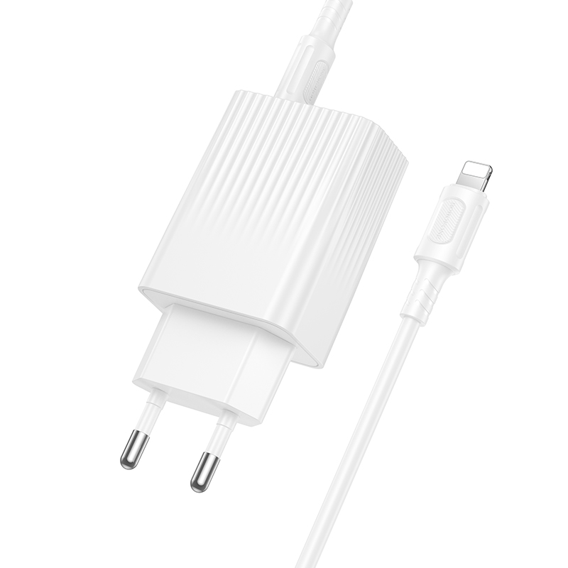 Сетевое зарядное устройство BOROFONE BAS74A Source 1xUSB + 1xUSB-C с Кабелем Type-C - Lightning, 3A, 20W, белый фото