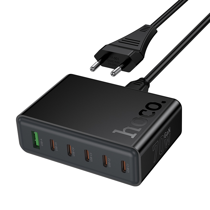 Сетевое зарядное устройство HOCO C152A Modern 1xUSB + 5xUSB-C, 3A, 70W, черный фото