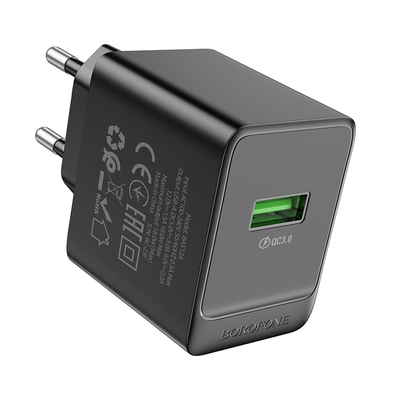 Сетевое зарядное устройство BOROFONE BAS12A Erudite 1xUSB, 18W, черный фото