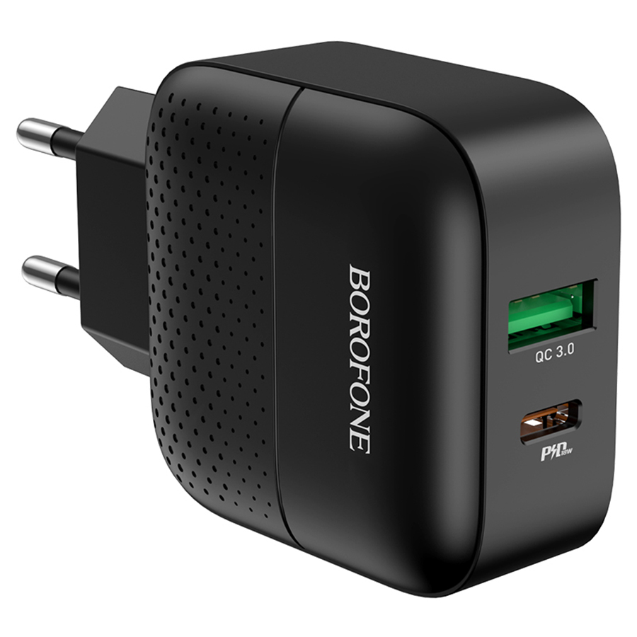Сетевое зарядное устройство BOROFONE BA46A Premium 1xUSB + 1xUSB-C, 3A, 18W, черный фото