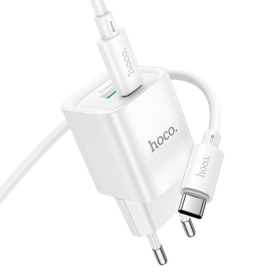Сетевое зарядное устройство HOCO C147A Charm 1xUSB + 1xUSB-C с Кабелем Type-C - Type-C, 3A, 20W, белый фото