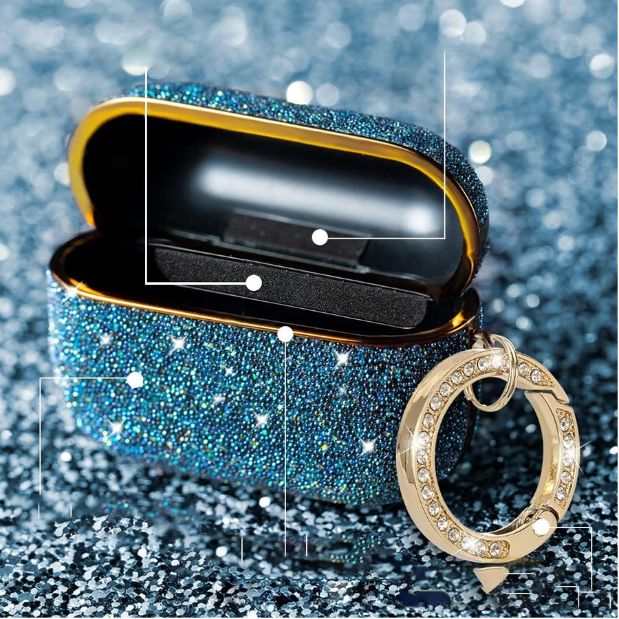 Чехол пластиковый Kingxbar со шнурком для Airpods Pro, синие стразы (35) фото