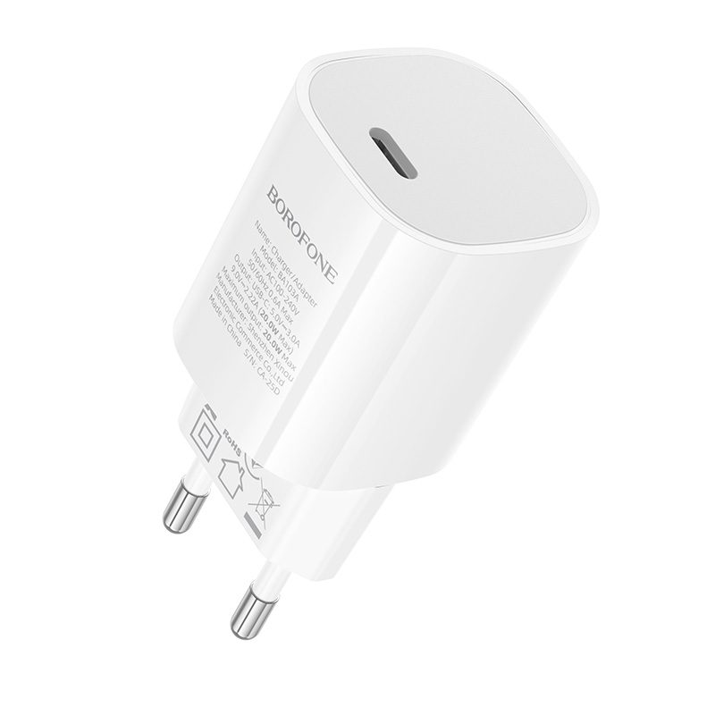 Сетевое зарядное устройство BOROFONE BA103A Pudding 1xUSB-C, 20W, белый фото