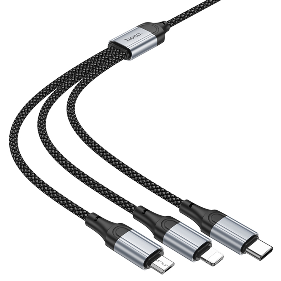 Кабель USB HOCO X102 Fresh 3 в 1 USB - Type-C + Lightning + MicroUSB, 2.4А, 1 м, черный оптом недорого с доставкой Кабель USB HOCO X102 Fresh 3 в 1 USB - Type-C + Lightning + MicroUSB, 2.4А, 1 м, черный фото