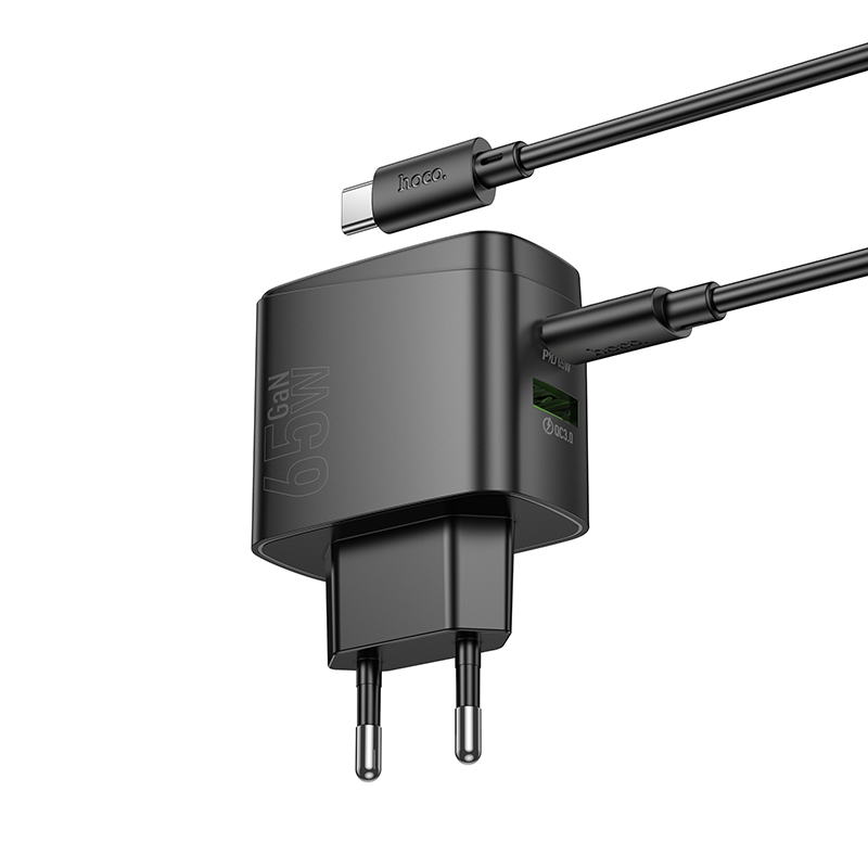 Сетевое зарядное устройство HOCO CS63A Bright 1xUSB + 1xUSB-C с Кабелем Type-C - Type-C, 65W, черный фото