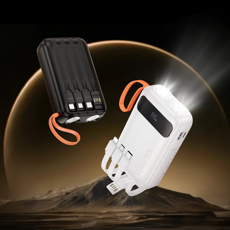 Портативный аккумулятор HOCO J151 Spirit, встроенный кабель Lightning + Type-C + MircoUSB, 10000 мА⋅ч, белый фото