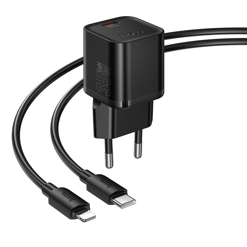 Сетевое зарядное устройство HOCO N66 Ingenious 1xUSB-C с Кабелем Type-C - Lightning, 35W, черный фото