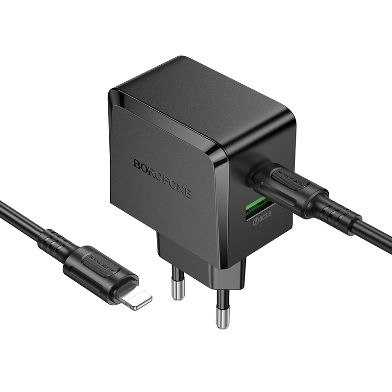 Сетевое зарядное устройство BOROFONE BAS61A Smart 1xUSB + 1xUSB-C с Кабелем Type-C - Lightning, 3A, 30W, черный фото