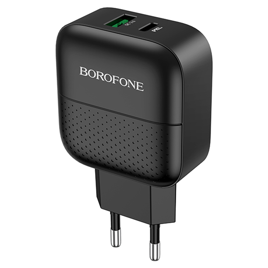 Сетевое зарядное устройство BOROFONE BA46A Premium 1xUSB + 1xUSB-C, 3A, 18W, черный фото