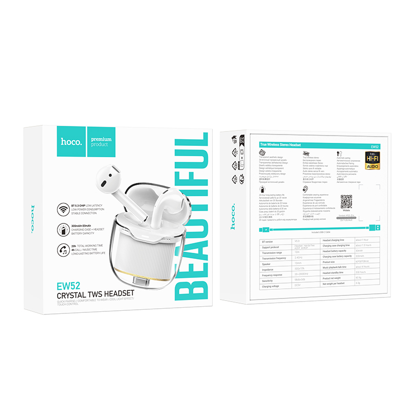 Беспроводные наушники TWS HOCO EW52 Lilly, Bluetooth 5.3, белый фото