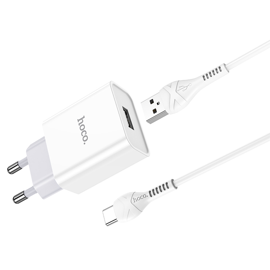 Сетевое зарядное устройство HOCO C81A Asombroso single 1xUSB с Кабелем USB - Type-C, 2.1A, 10W, белый фото