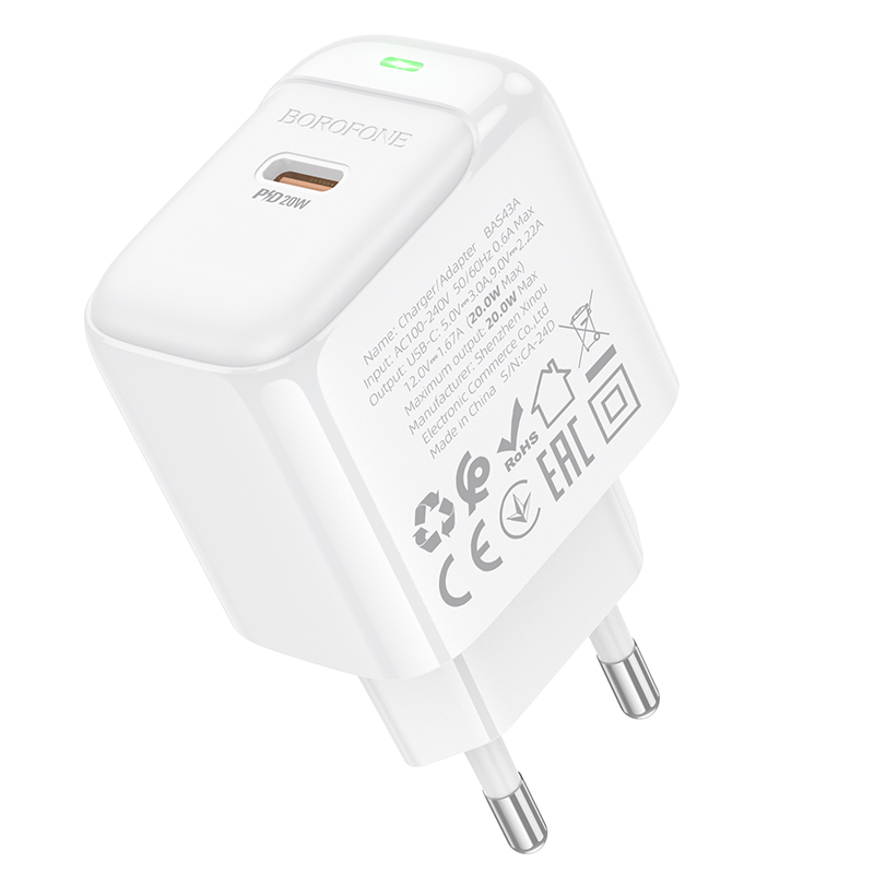 Сетевое зарядное устройство BOROFONE BAS43A Potential 1xUSB-C, 20W, белый фото