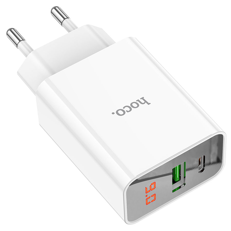 Сетевое зарядное устройство HOCO C100A 1xUSB + 1xUSB-C, 3A, 20W, белый фото
