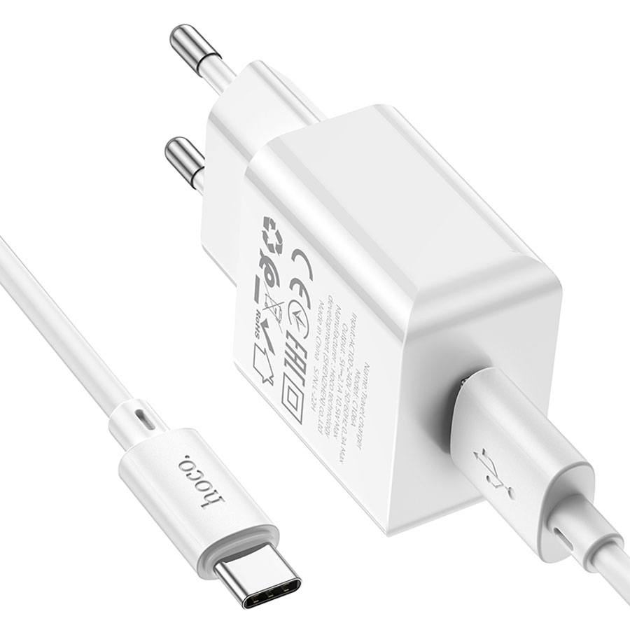 Сетевое зарядное устройство HOCO C106A 1xUSB с Кабелем USB - Type-C, 2.1A, 10.5W, белый фото