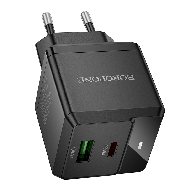 Сетевое зарядное устройство BOROFONE BN19 Intenso 1xUSB + 1xUSB-C, 3A, 20W, черный фото