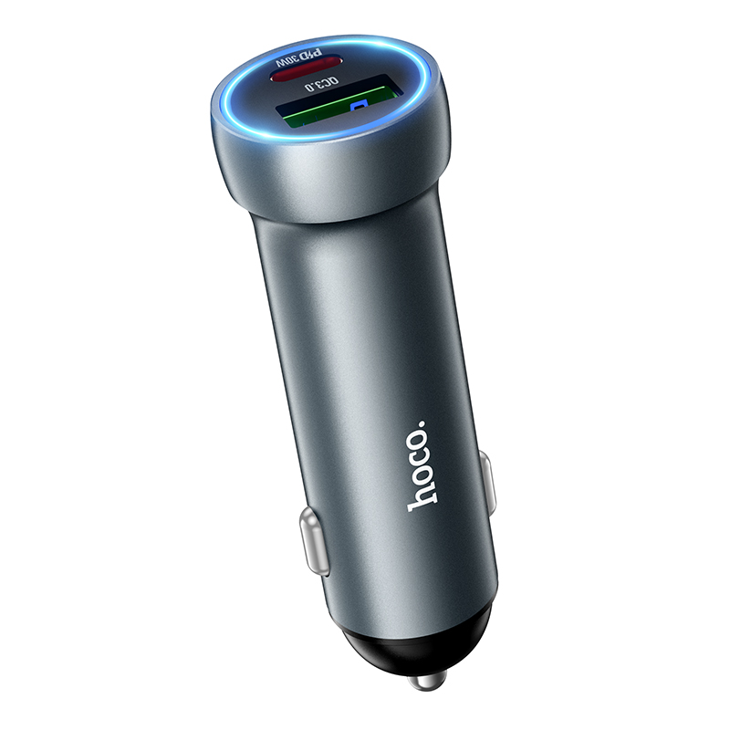 Автомобильное зарядное устройство HOCO Z54A Prosperous, 1xUSB + 1xUSB-C, 48W, серый металлик фото