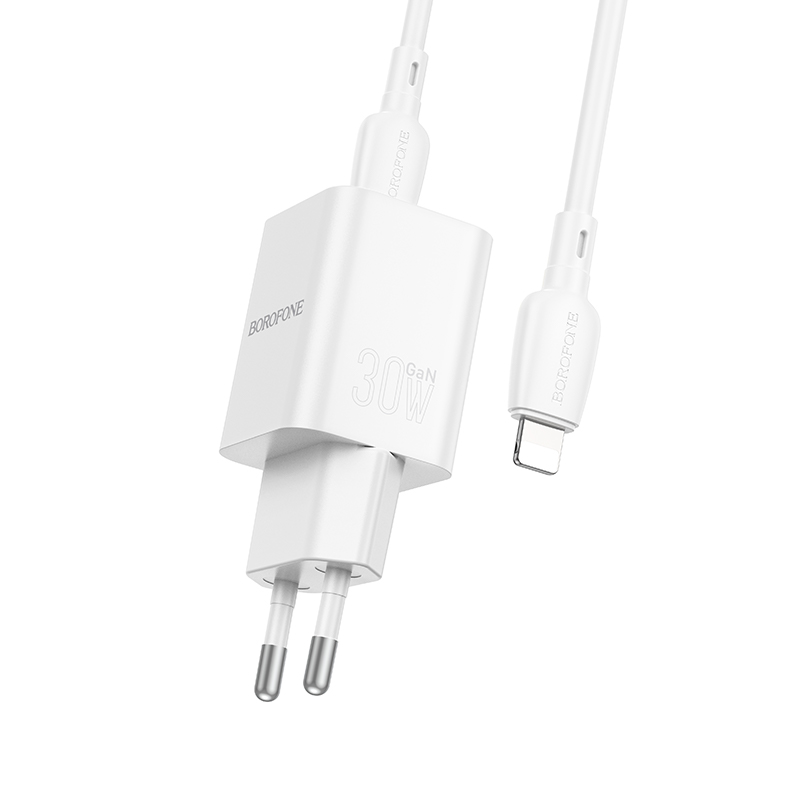 Сетевое зарядное устройство BOROFONE BN14 Royal 1xUSB + 1xUSB-C с Кабелем Type-C - Lightning, 3A, 30W, белый фото