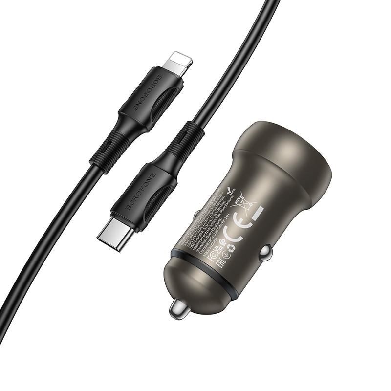 Автомобильное зарядное устройство BOROFONE BZ32A Fresh, 1xUSB + 1xUSB-C с Кабелем Type-C - Lightning, 3A, 30W, золотой фото