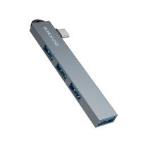 Переходник/Адаптер BOROFONE FH1A 4 в 1 Type-C (m) - 1xUSB3.0 (f) + 3xUSB2.0 (f), серый металлик фото