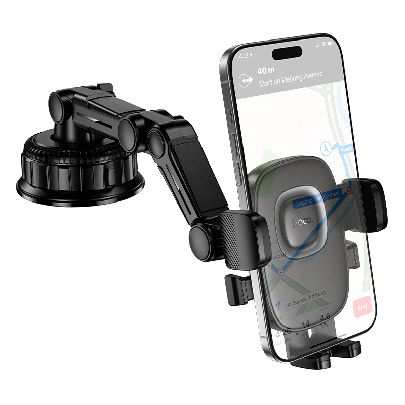 Автомобильный держатель HOCO H89 Crown, зажимной, на приборную панель, черный+серый металлик фото