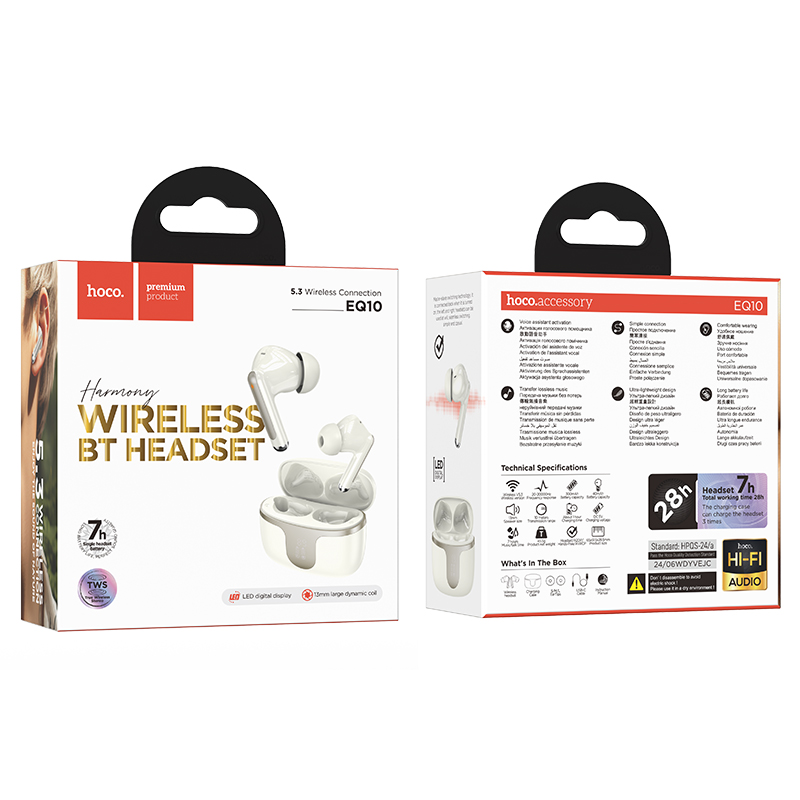Беспроводные наушники TWS HOCO EQ10 Harmony, Bluetooth 5.3, белый фото