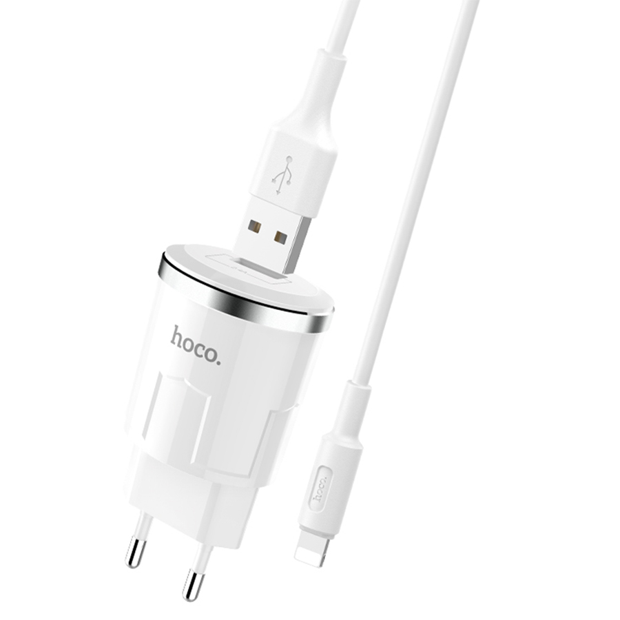 Сетевое зарядное устройство HOCO C37A Thunder 1xUSB с Кабелем USB - Lightning, 2.4A, 10.8W, белый фото
