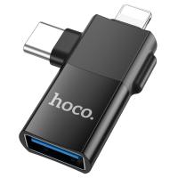 Переходник/Адаптер HOCO UA17 Type-C (m) / Lightning (m) - USB (f), черный фото