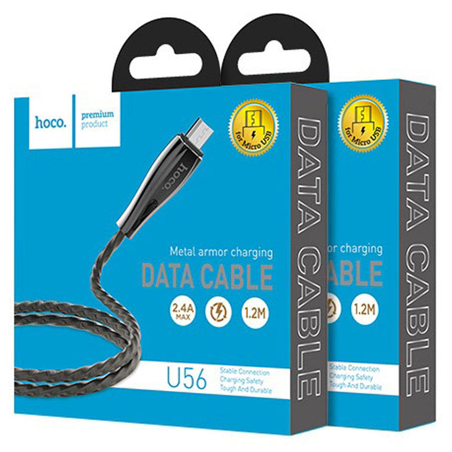Кабель USB HOCO U56 Metal armor USB - MicroUSB, 2.4А, 1.2 м, серый металлик оптом недорого с доставкой Кабель USB HOCO U56 Metal armor USB - MicroUSB, 2.4А, 1.2 м, серый металлик фото