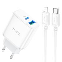 Сетевое зарядное устройство HOCO C105A Stage 1xUSB + 1xUSB-C с Кабелем Type-C - Lightning, 3A, 20W, белый фото