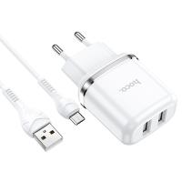 Сетевое зарядное устройство HOCO N4 Aspiring 2xUSB с Кабелем USB - Micro, 2.4A, белый фото