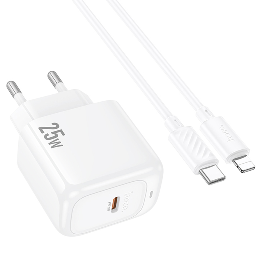 Сетевое зарядное устройство HOCO CS53A Surplus 1xUSB-C с Кабелем Type-C - Lightning, 25W, белый фото