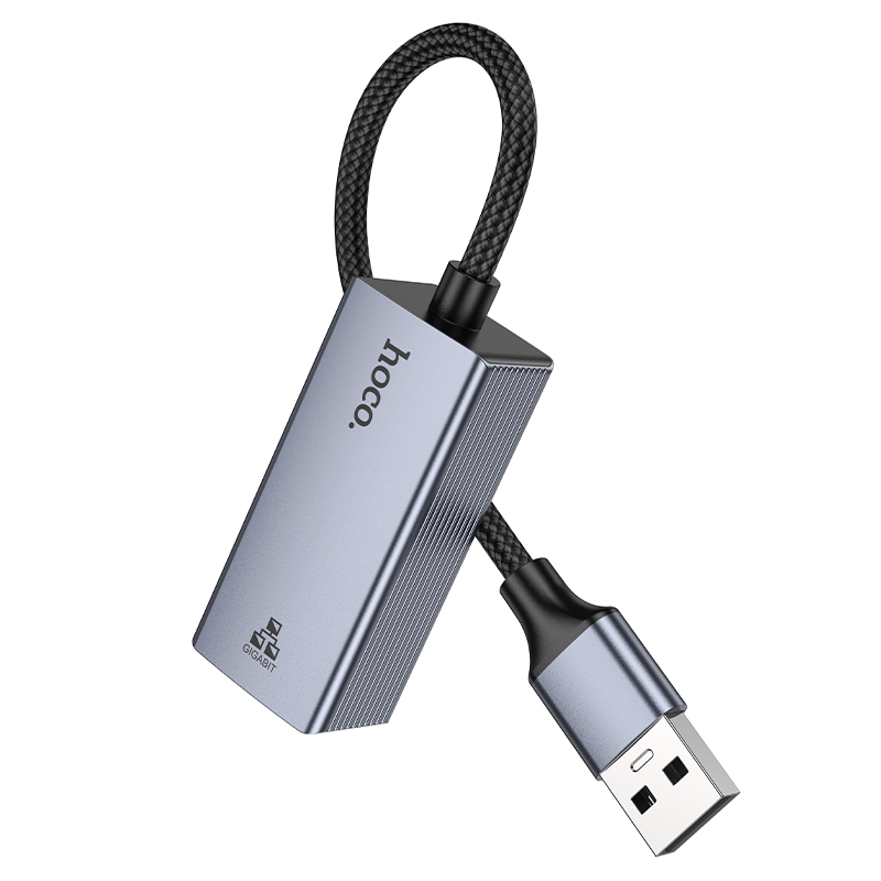 Переходник/Адаптер HOCO UA37 USB (m) - RJ45 (f), 12 см, серый металлик фото