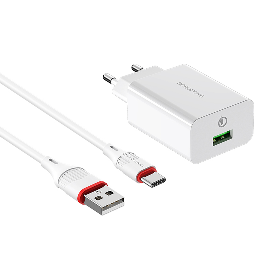 Сетевое зарядное устройство BOROFONE BA21A Long journey 1xUSB с Кабелем USB - Type-C, 3A, 18W, белый фото