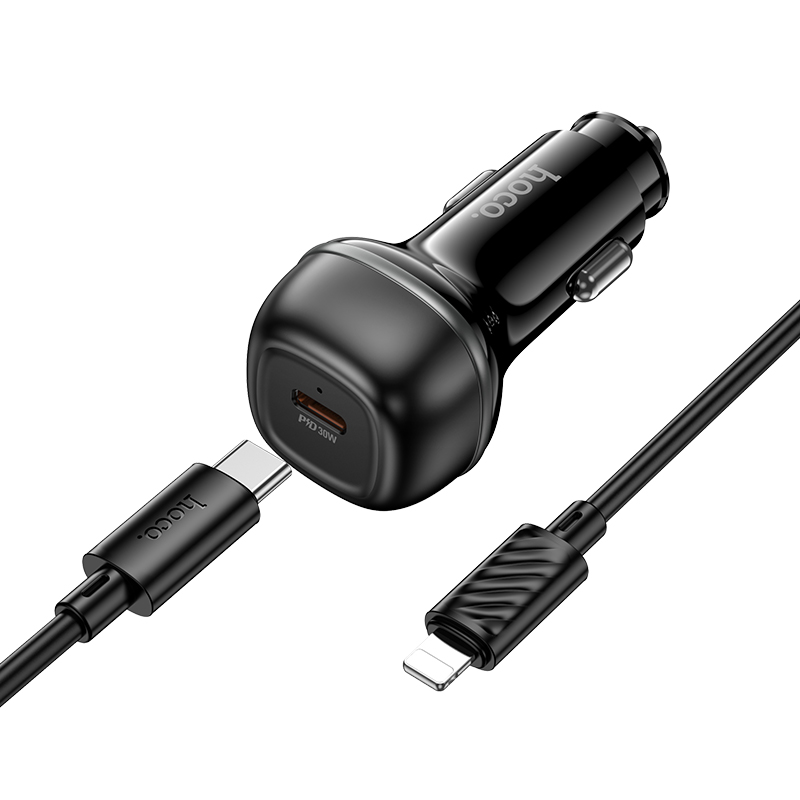Автомобильное зарядное устройство HOCO Z58 Rank, 1xUSB-C с Кабелем Type-C - Lightning, 30W, черный фото