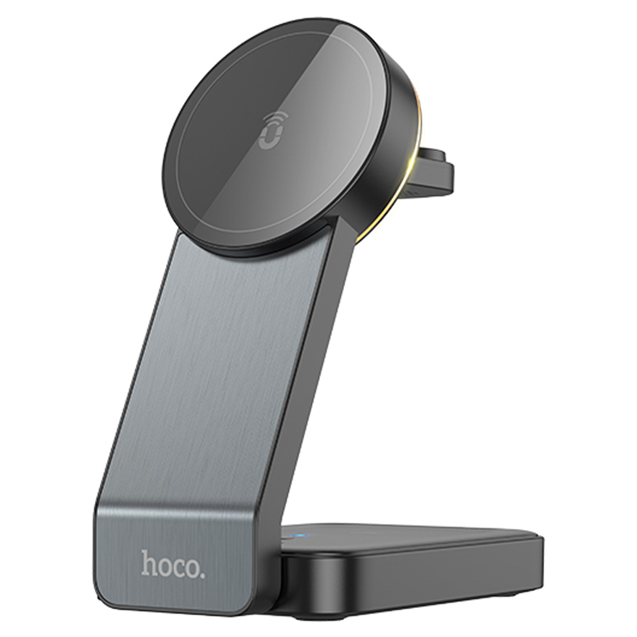 Настольная зарядная станция HOCO CQ3 Motorcycle folding 3-in-1 для iPhone+Airpods+Apple Watch, 3A, 15W, черный фото
