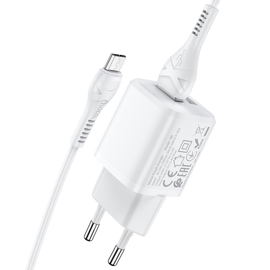 Сетевое зарядное устройство HOCO N8 Briar 2xUSB с Кабелем USB - Micro, 2.4A, 10.8W, белый фото