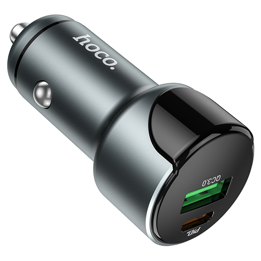 Автомобильное зарядное устройство HOCO Z42 Light, 1xUSB + 1xUSB-C, 20W, серый металлик фото