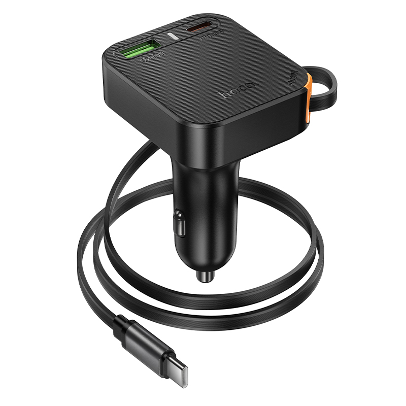 Автомобильное зарядное устройство HOCO NZ18 Guardian, 1xUSB + 2xUSB-C с Кабелем Type-C, 3A, 65W, черный фото
