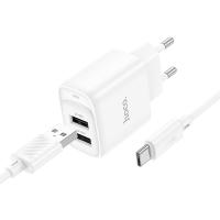 Сетевое зарядное устройство HOCO C141A Smart 2xUSB с Кабелем USB - Type-C, 2.1A, белый фото
