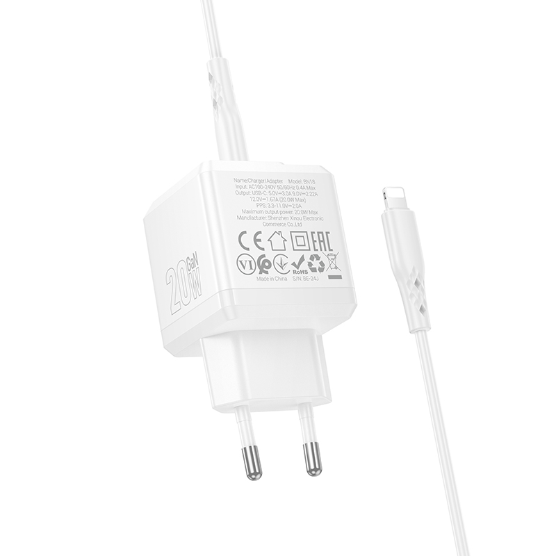 Сетевое зарядное устройство BOROFONE BN18 Intenso 1xUSB-C с Кабелем Type-C - Lightning, 20W, белый фото