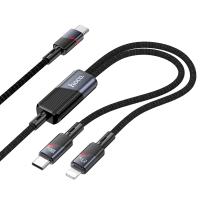 Кабель USB-C HOCO U139 2 в 1 Type-C - Type-C + Lightning, 5A, 100W, 1.2 м, черный фото