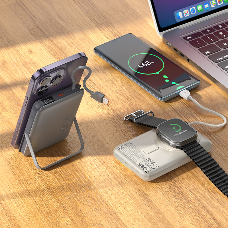 Портативный аккумулятор HOCO Q43 Clever, с беспроводной зарядкой, 20W, 10000 мА⋅ч, серый металлик фото