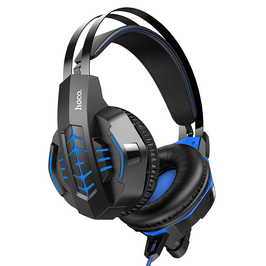 Проводные наушники HOCO W102 Cool tour gaming, USB+Jack 3.5mm, 2 м, синий фото